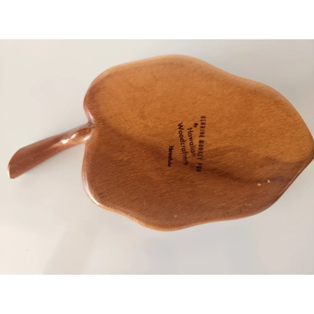 Vintage Monkey Pod Signed Wood Made In Hawaii Leaf Shaped Nut/Candy Bowl Retro‎